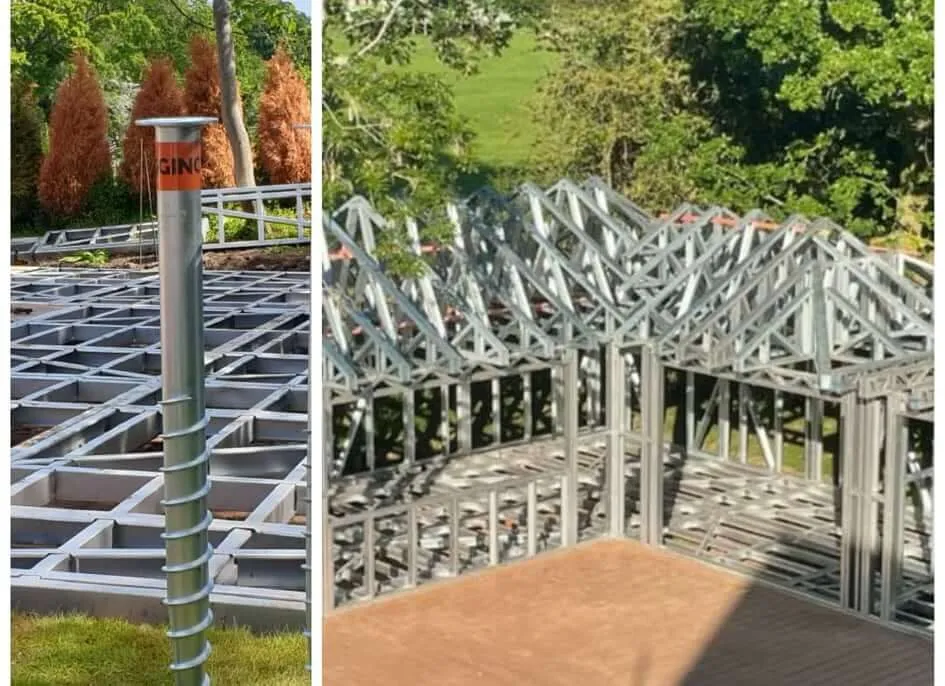 Ground screw and completed steel foundation frame